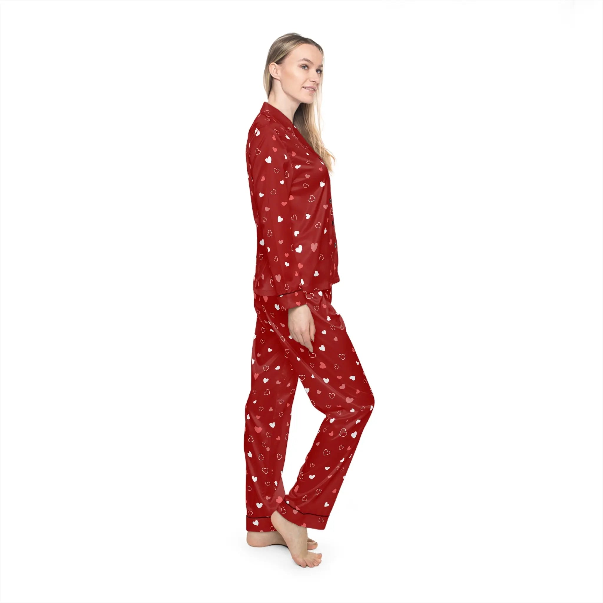 Moonlit Embrace: Luxe Satin Love Pajama Set - All Over Prints