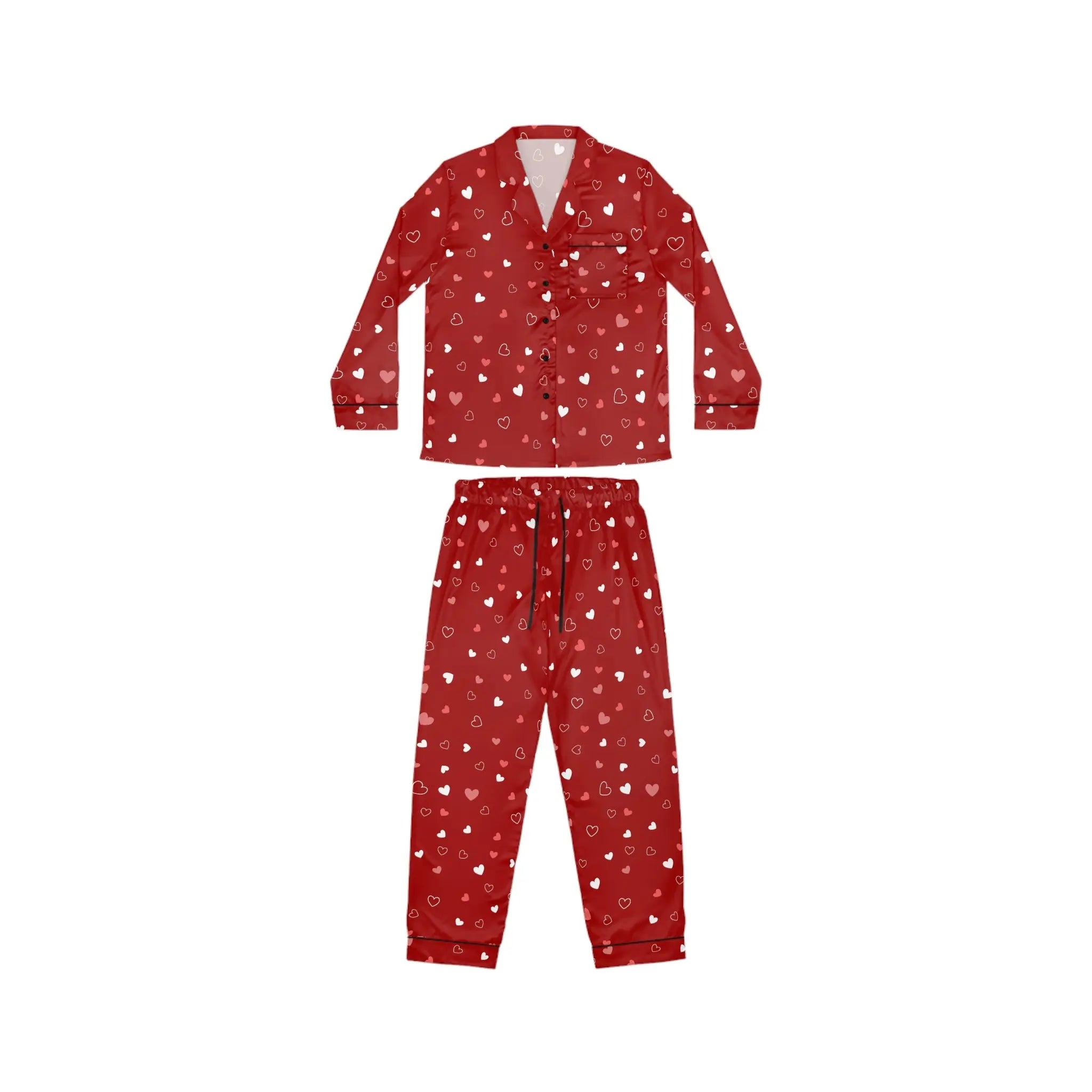 Moonlit Embrace: Luxe Satin Love Pajama Set - All Over Prints