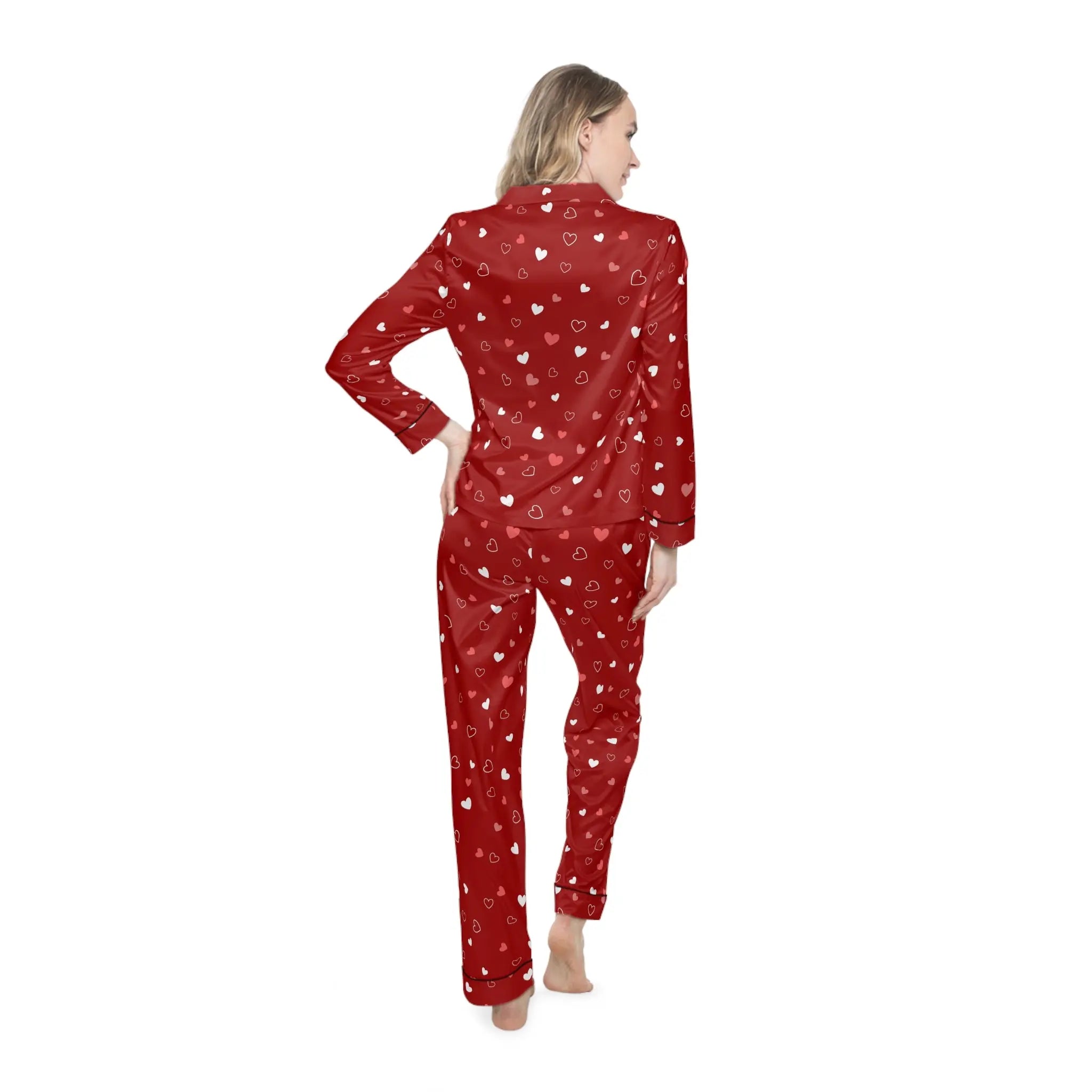 Moonlit Embrace: Luxe Satin Love Pajama Set - All Over Prints