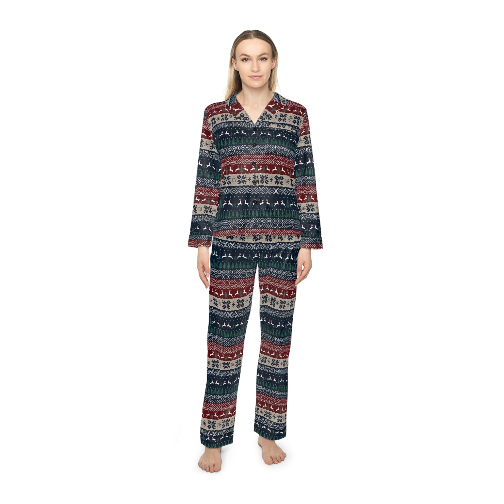 Christmas Pajama Set for Women – Soft Satin Sleepwear for Cozy Nights :Velvet Snow Pajamas - Love & Latte Co.