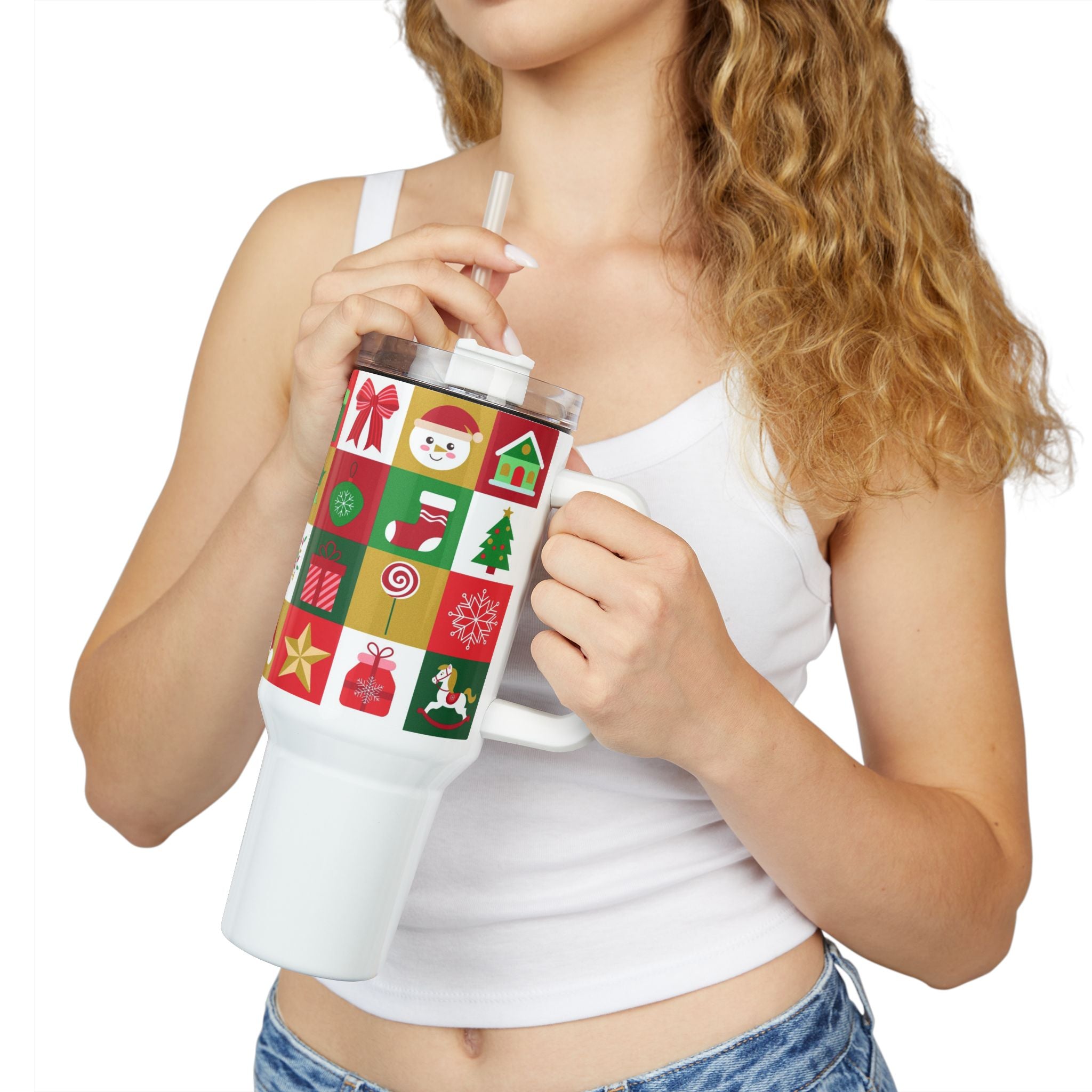 Christmas Themed 40oz Tumbler with Straw - Holiday Cheer Drinkware - Love & Latte Co.