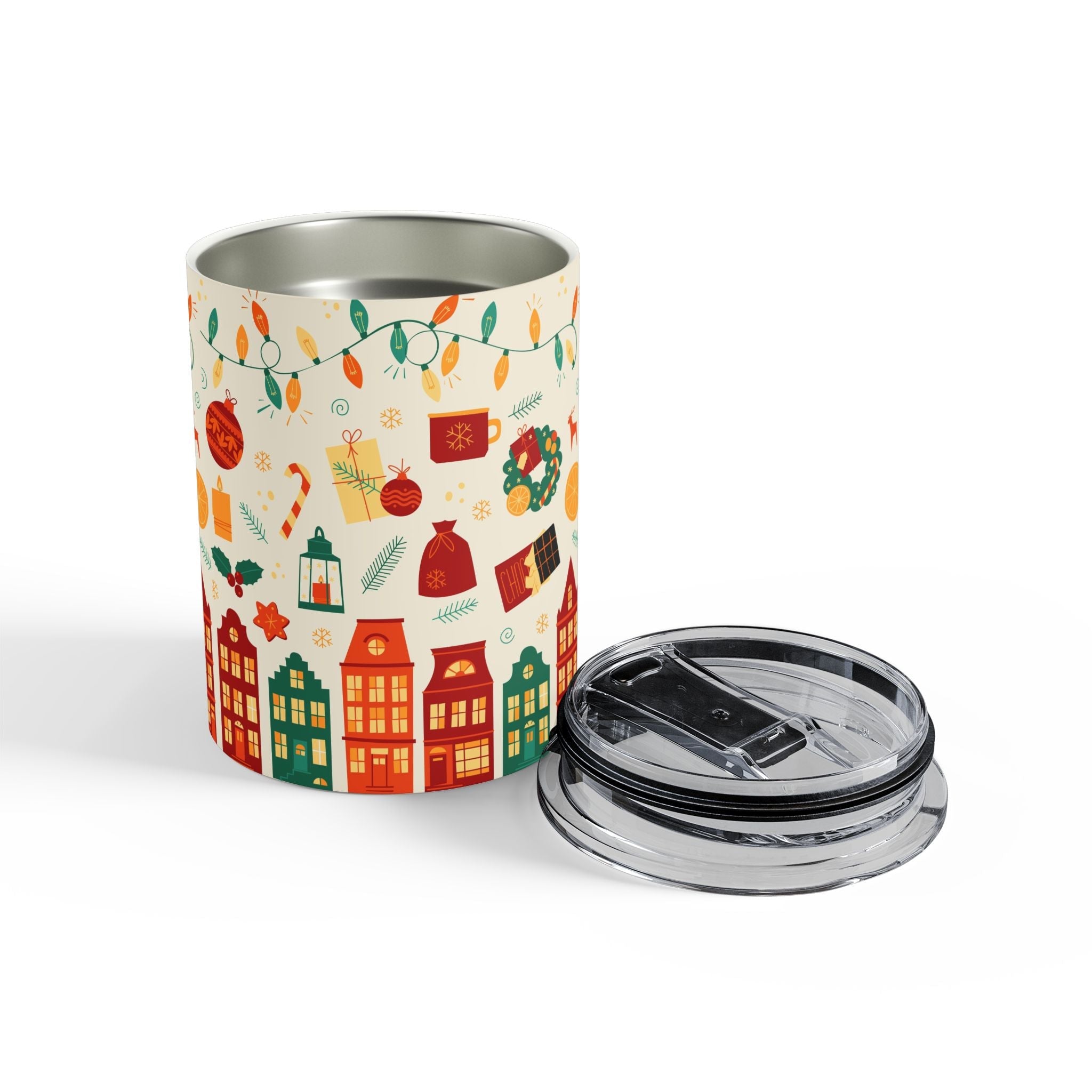 Cup of Wonder: Holiday Cheer Tumbler 10oz - Festive Drinkware with Christmas Lights and Gifts Design - Love & Latte Co.