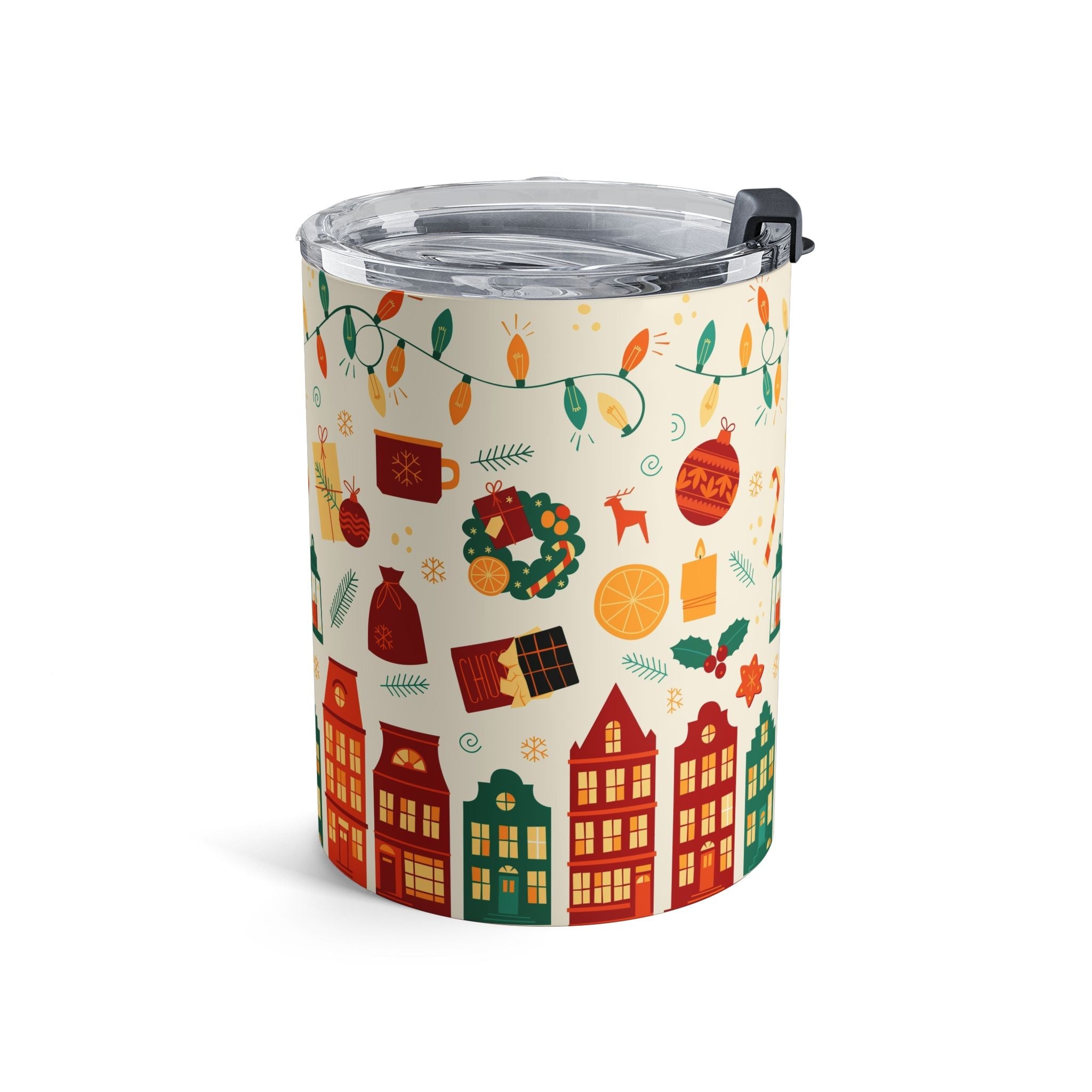 Cup of Wonder: Holiday Cheer Tumbler 10oz - Festive Drinkware with Christmas Lights and Gifts Design - Love & Latte Co.