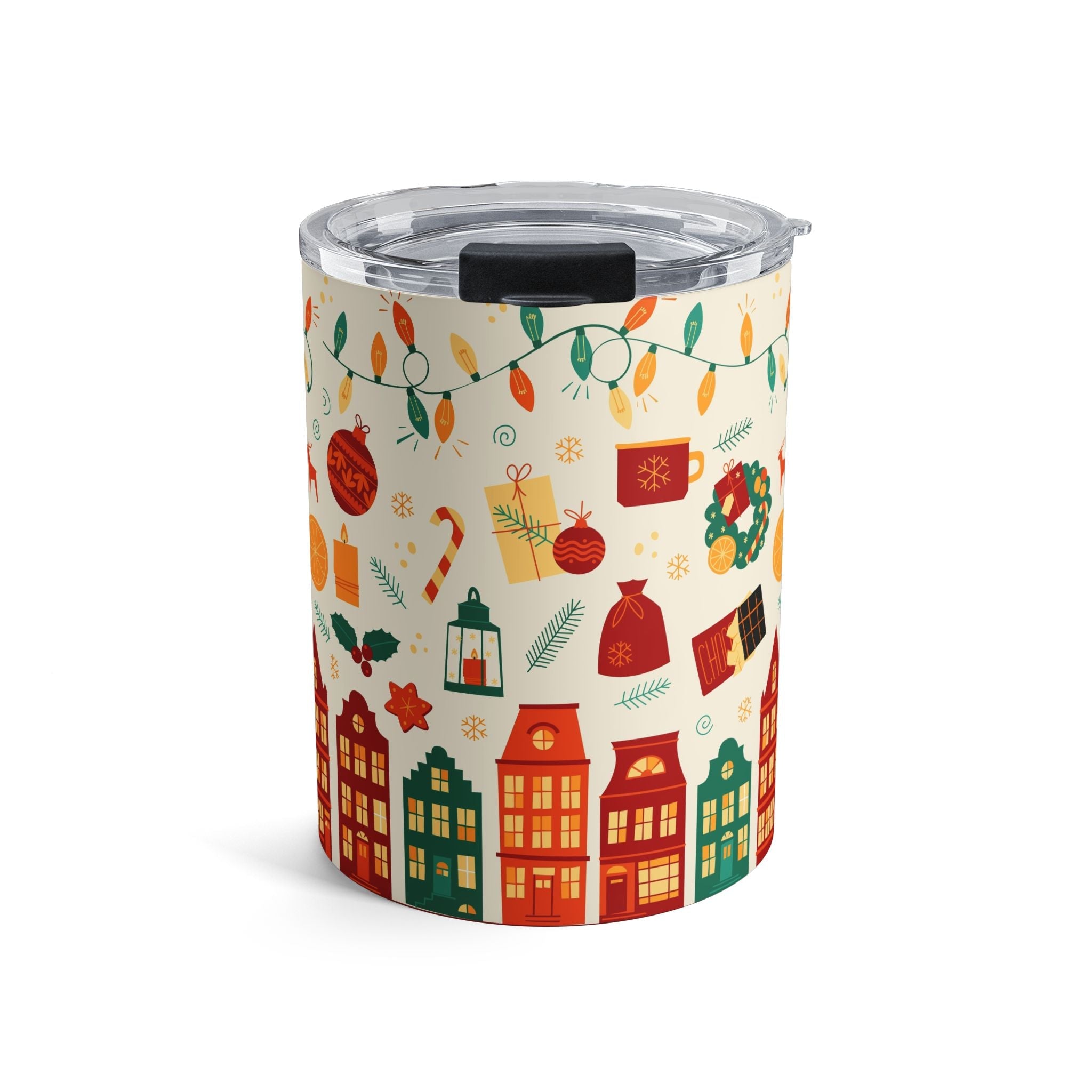 Cup of Wonder: Holiday Cheer Tumbler 10oz - Festive Drinkware with Christmas Lights and Gifts Design - Love & Latte Co.