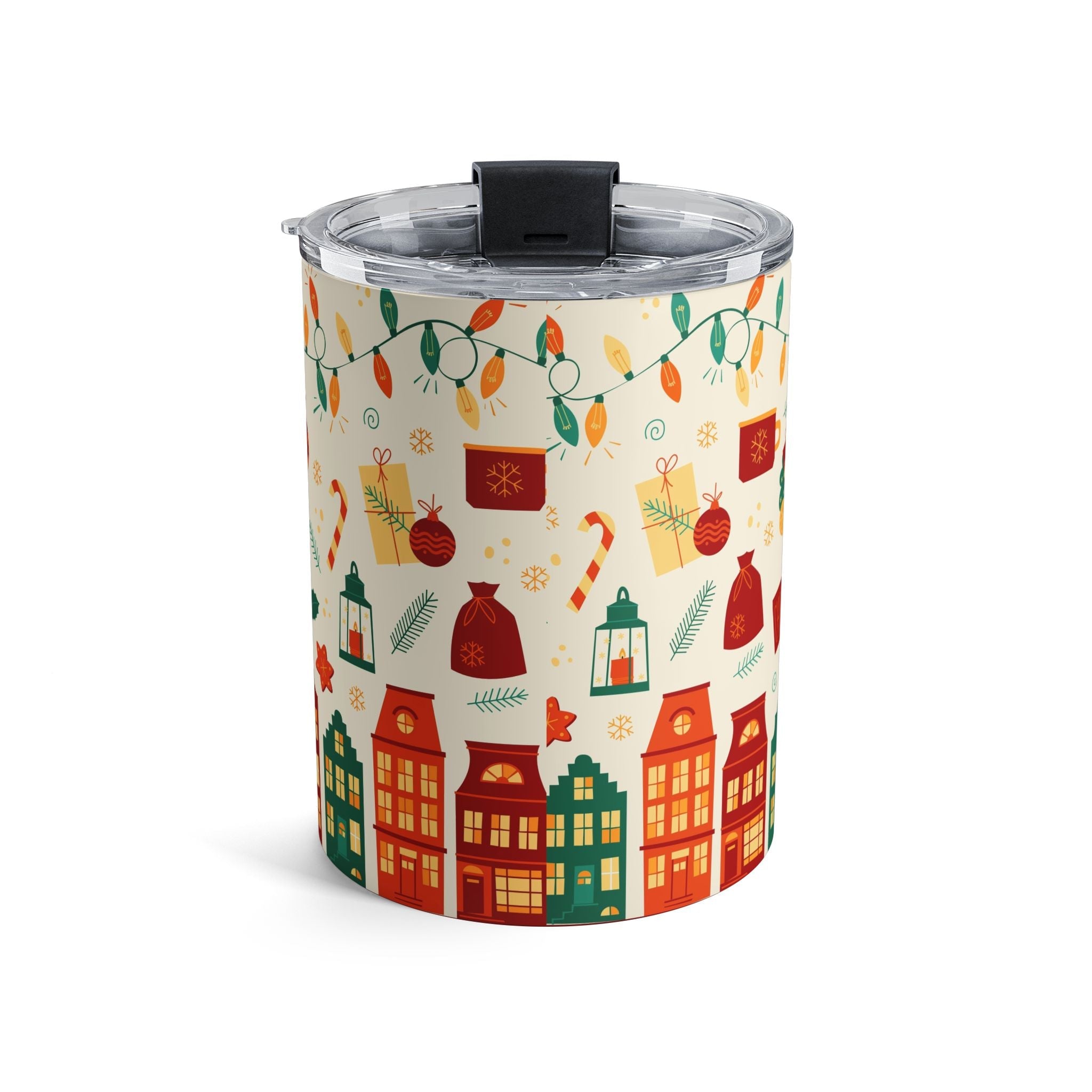 Cup of Wonder: Holiday Cheer Tumbler 10oz - Festive Drinkware with Christmas Lights and Gifts Design - Love & Latte Co.
