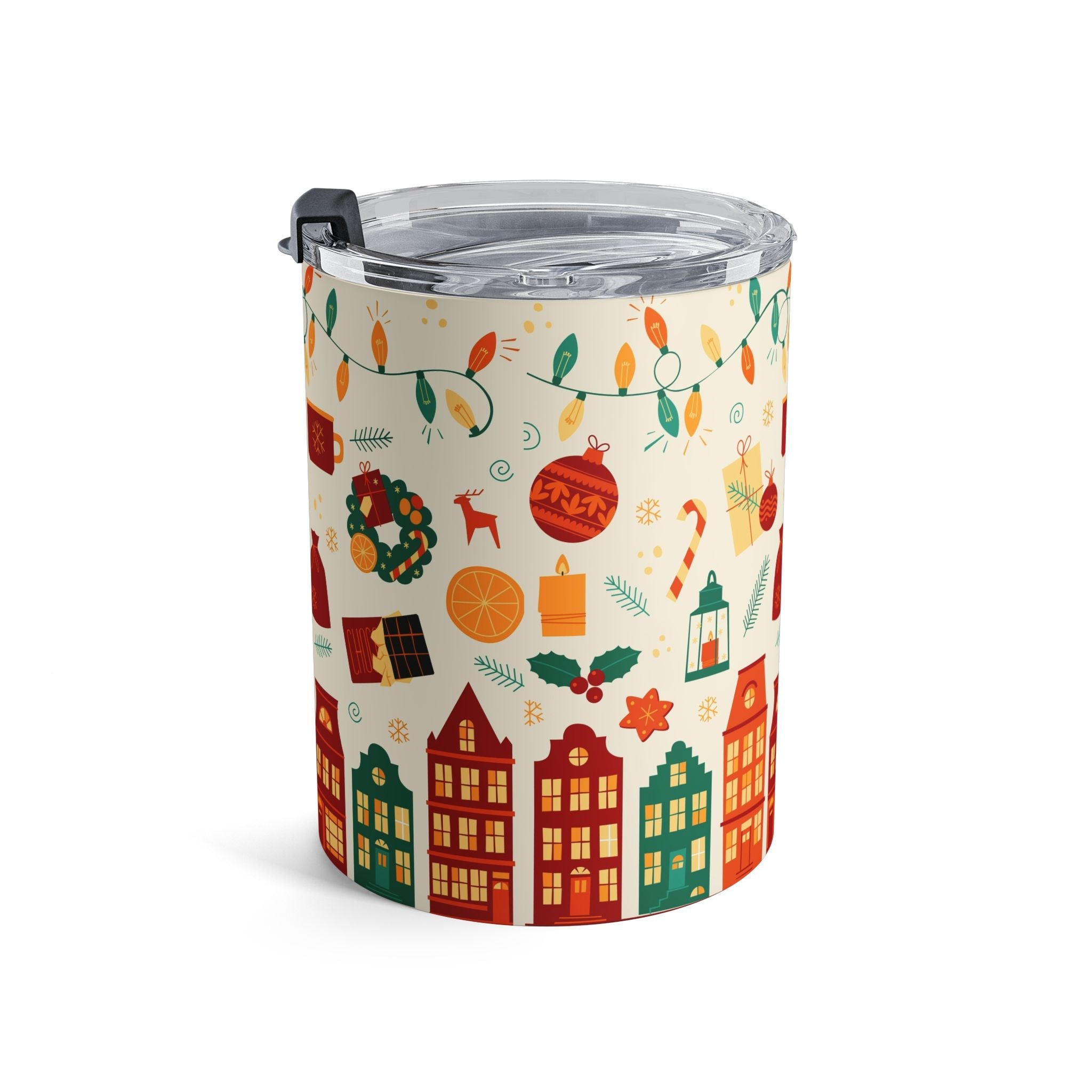 Cup of Wonder: Holiday Cheer Tumbler 10oz - Festive Drinkware with Christmas Lights and Gifts Design - Love & Latte Co.