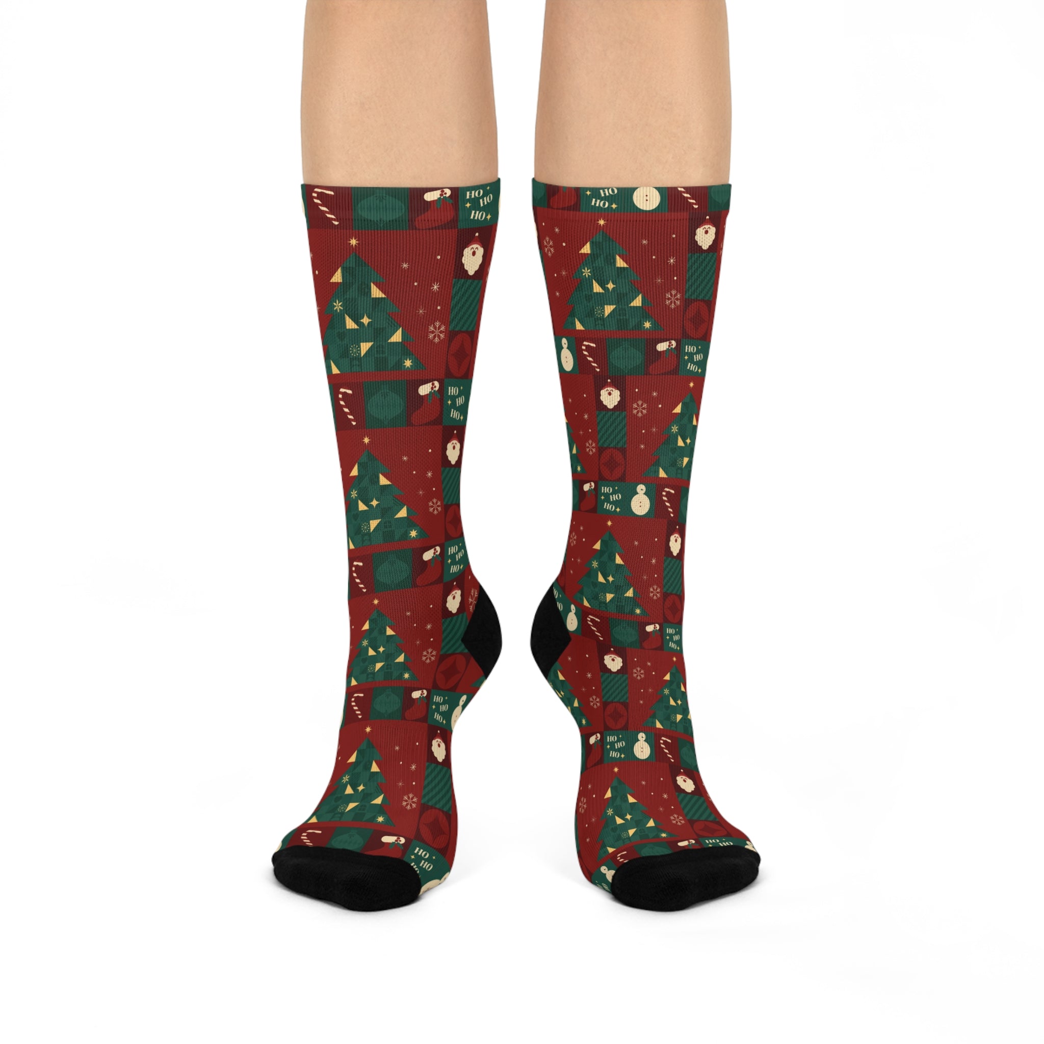 Festive Cushioned Crew Socks - Holiday Cheer Design - Love & Latte Co.