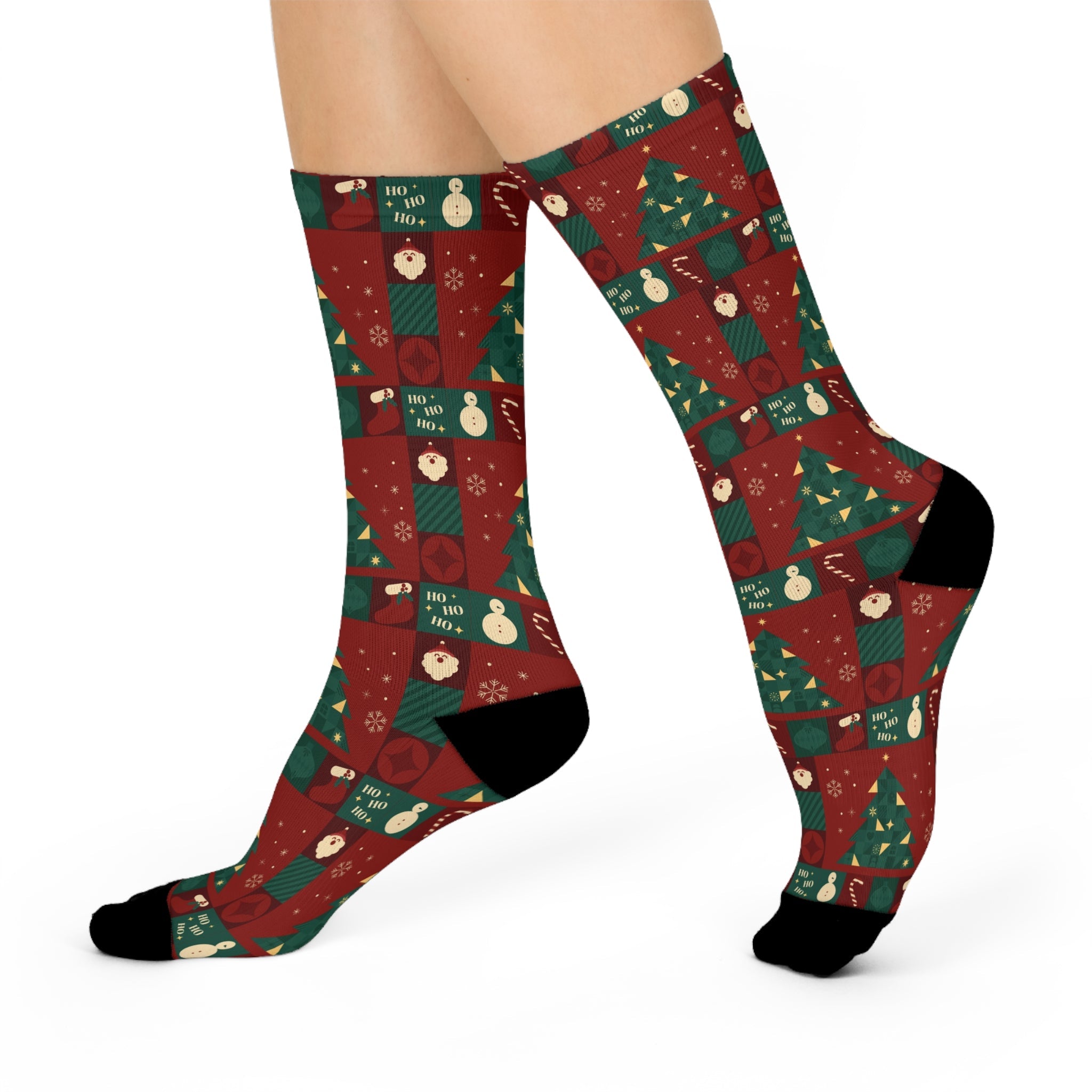Festive Cushioned Crew Socks - Holiday Cheer Design - Love & Latte Co.