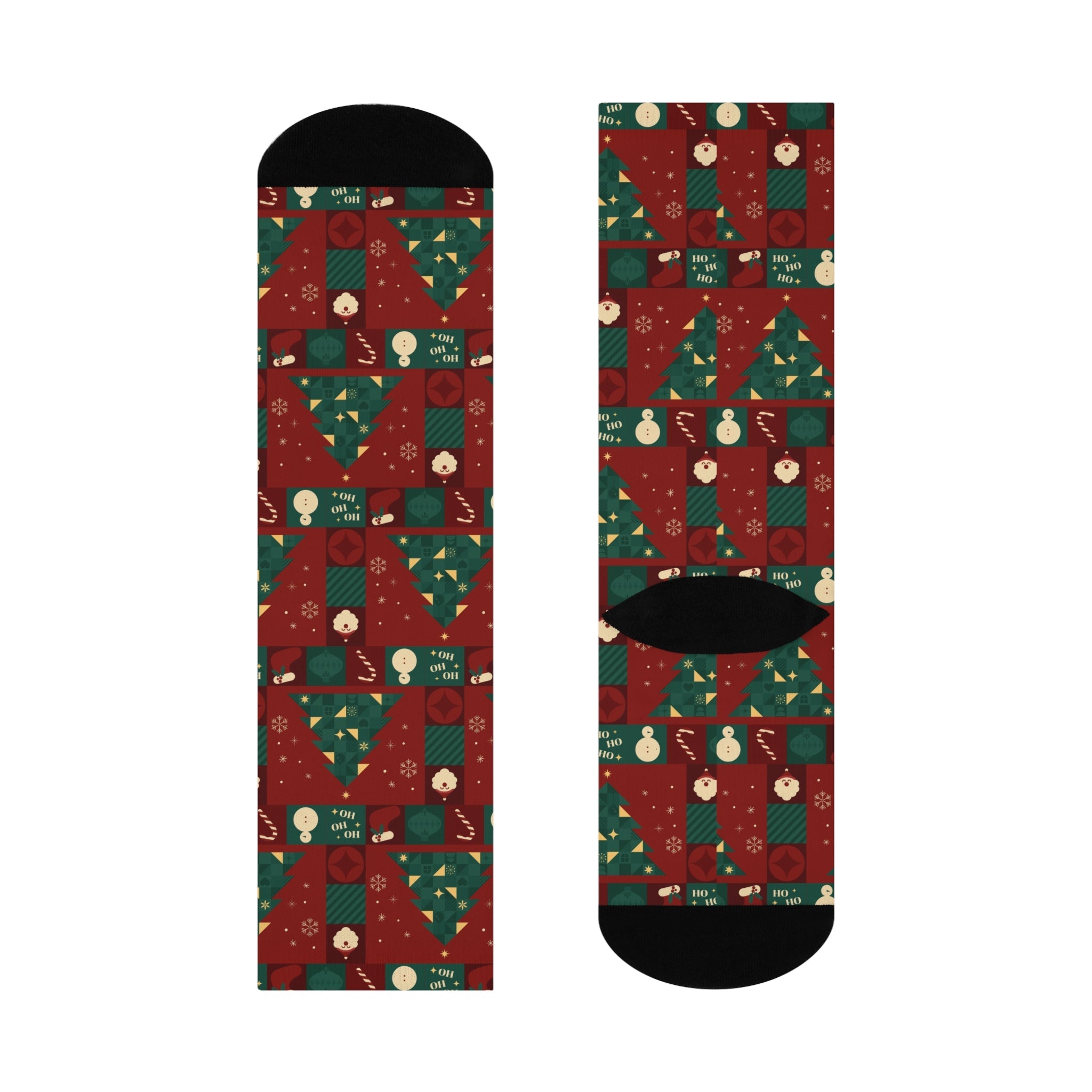 Festive Cushioned Crew Socks - Holiday Cheer Design - Love & Latte Co.
