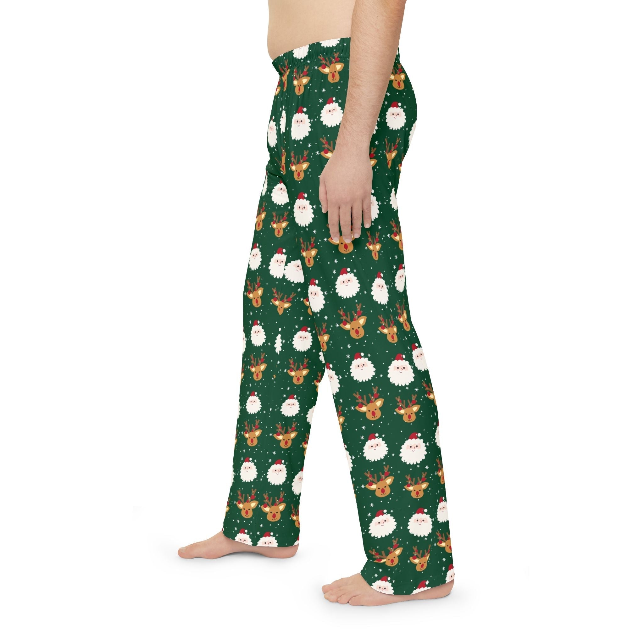 Festive Santa : Pajama Pants for Men - All Over PrintsGreen# Holiday