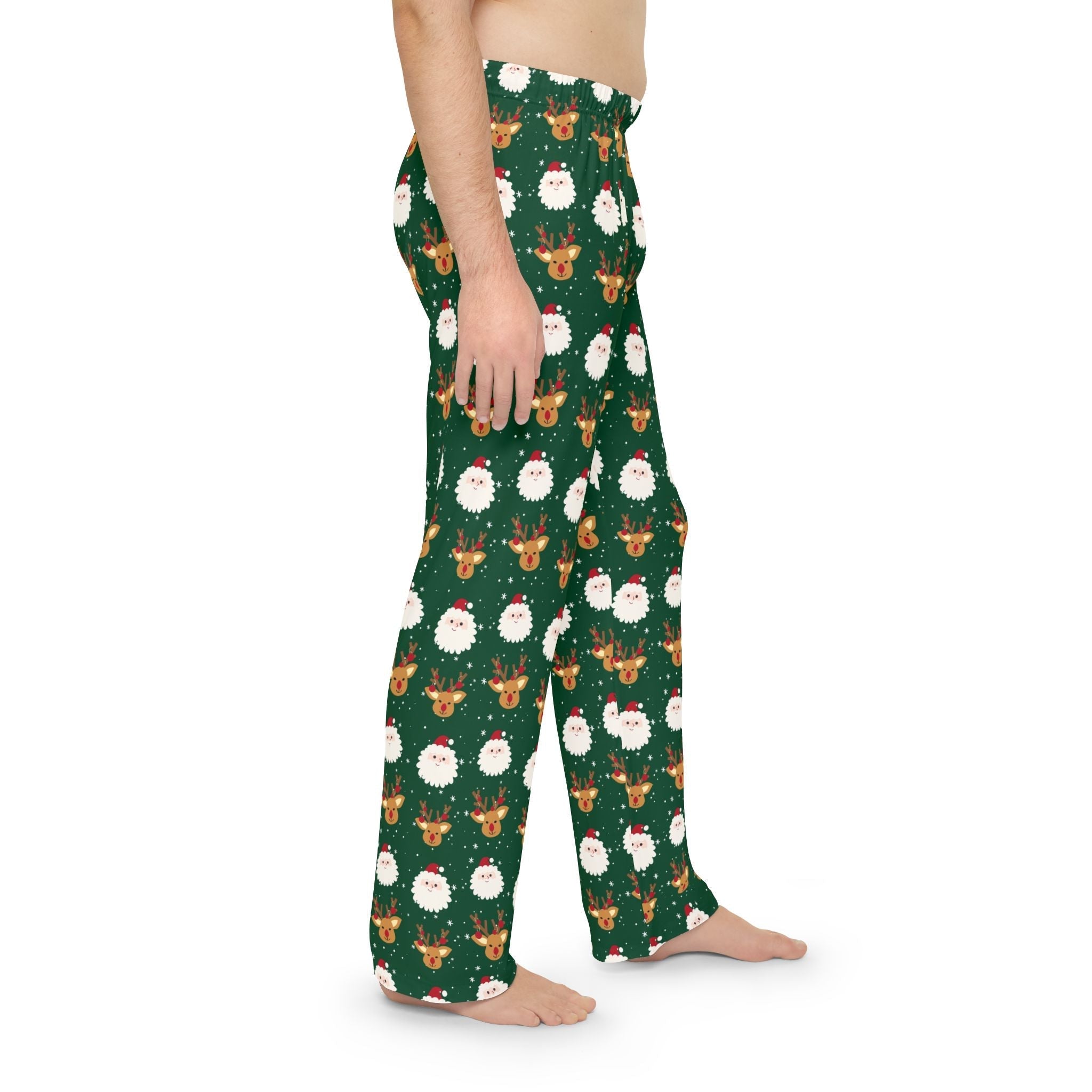 Festive Santa : Pajama Pants for Men - All Over PrintsGreen# Holiday