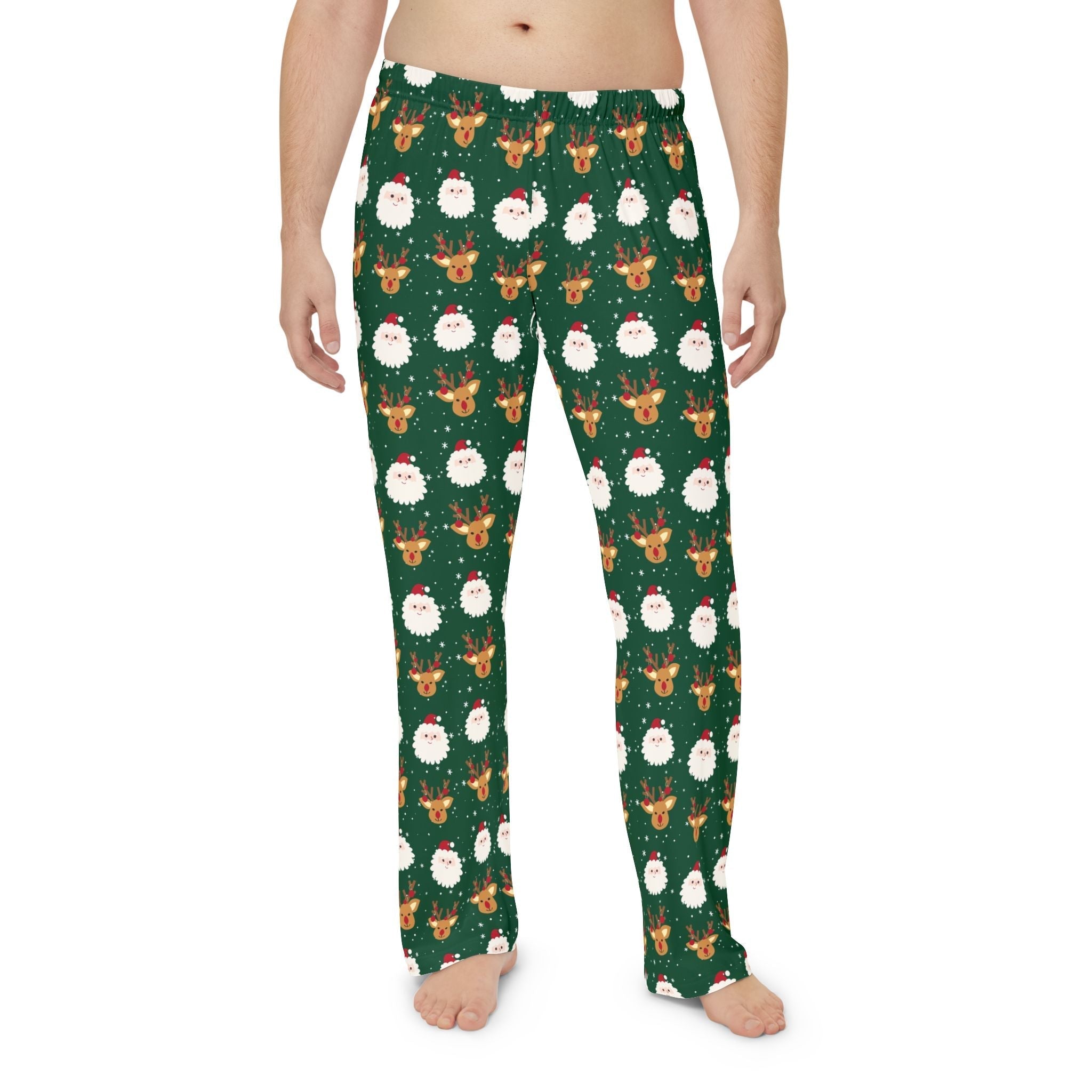 Festive Santa : Pajama Pants for Men - All Over PrintsGreen# Holiday