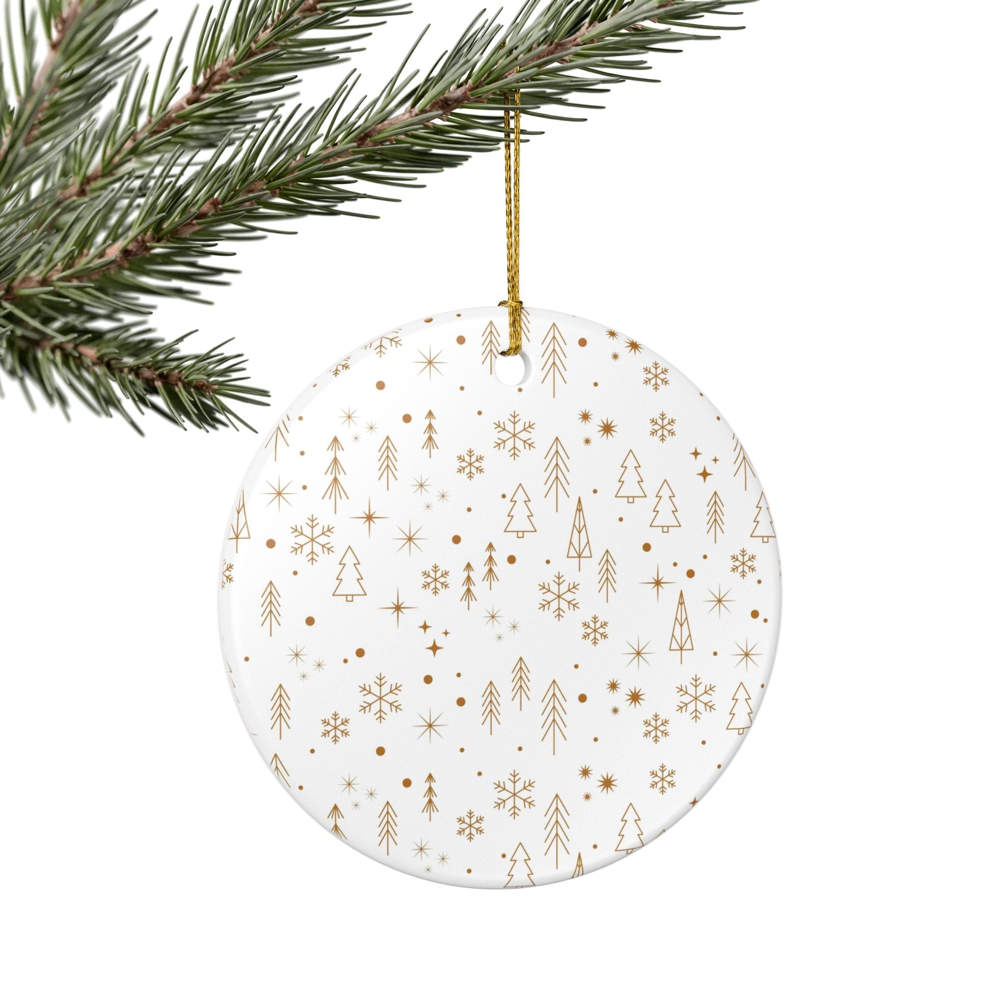 Gold - Patterned Ceramic Christmas Ornament - Love & Latte Co.