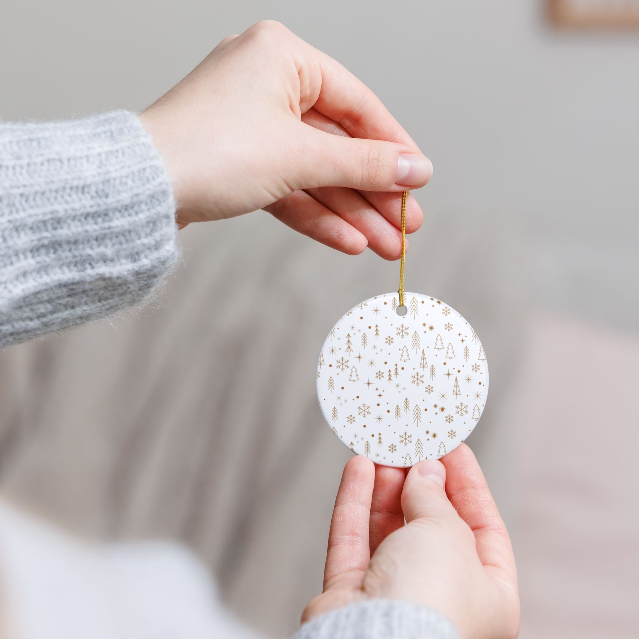 Gold - Patterned Ceramic Christmas Ornament - Love & Latte Co.