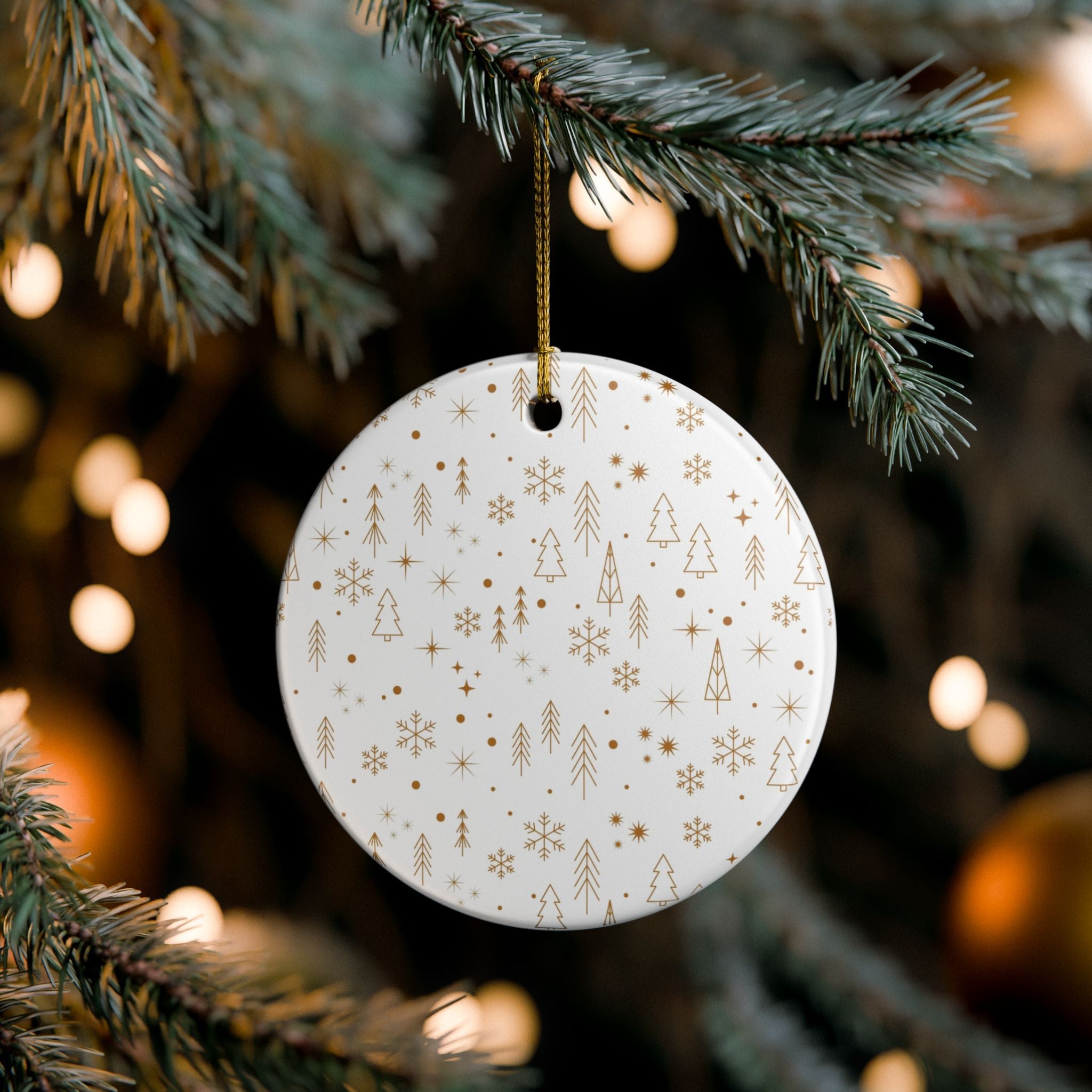 Gold - Patterned Ceramic Christmas Ornament - Love & Latte Co.