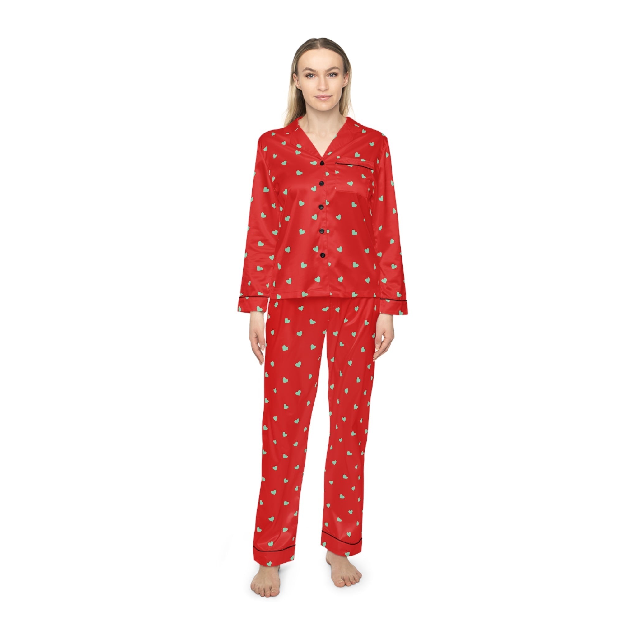 Holiday Satin Sleepwear Set – Elegant Winter Pajamas for Women : Cozy Eve Satin Set - Love & Latte Co.