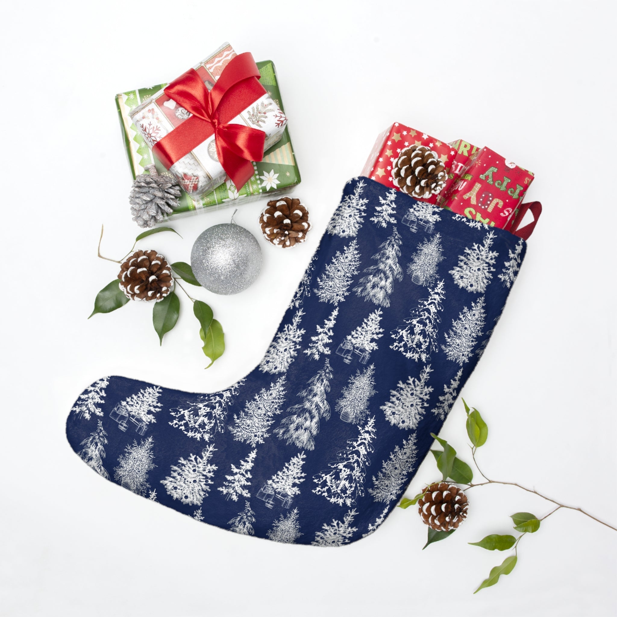 Charming Winter Christmas Stocking - Festive & Spacious Gift Holder - Blue- Love & Latte Co.