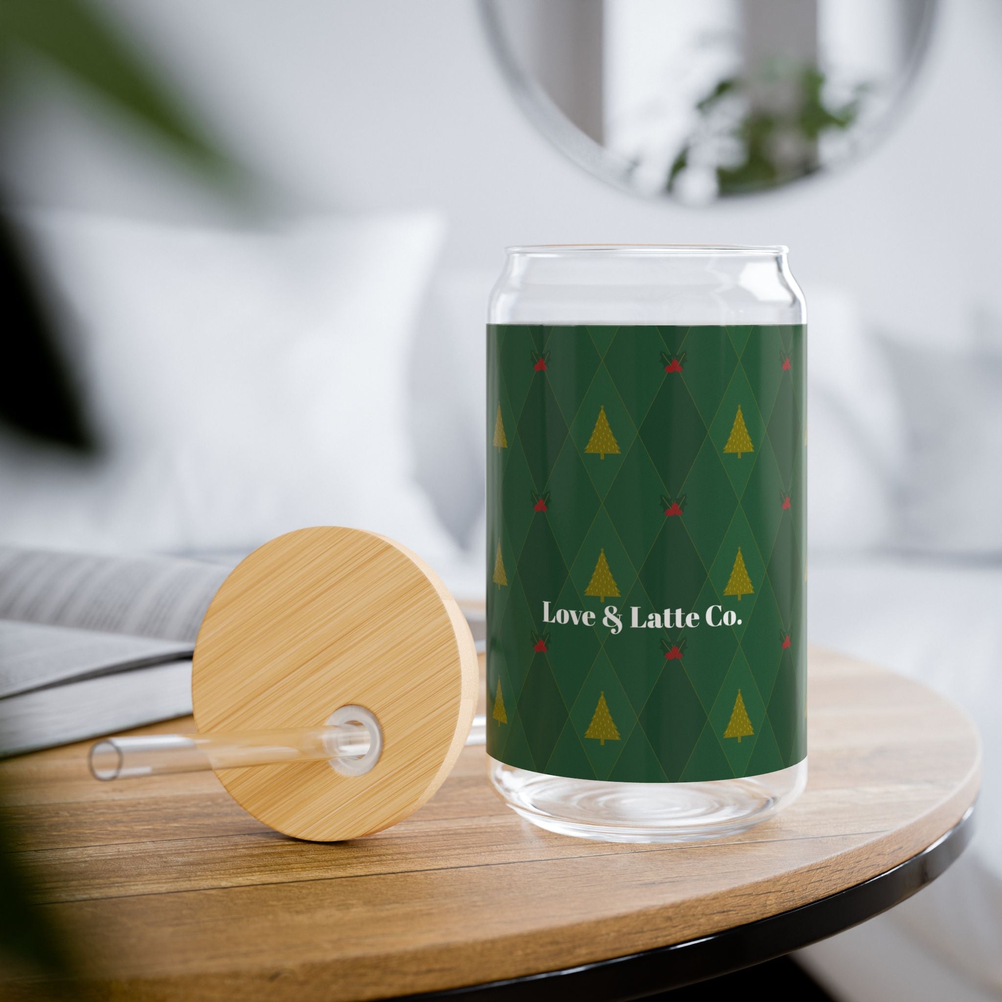 Winter Whisper: Festive Christmas Sipper Glass with Bamboo Lid - Love & Latte Co.Sipper Glass