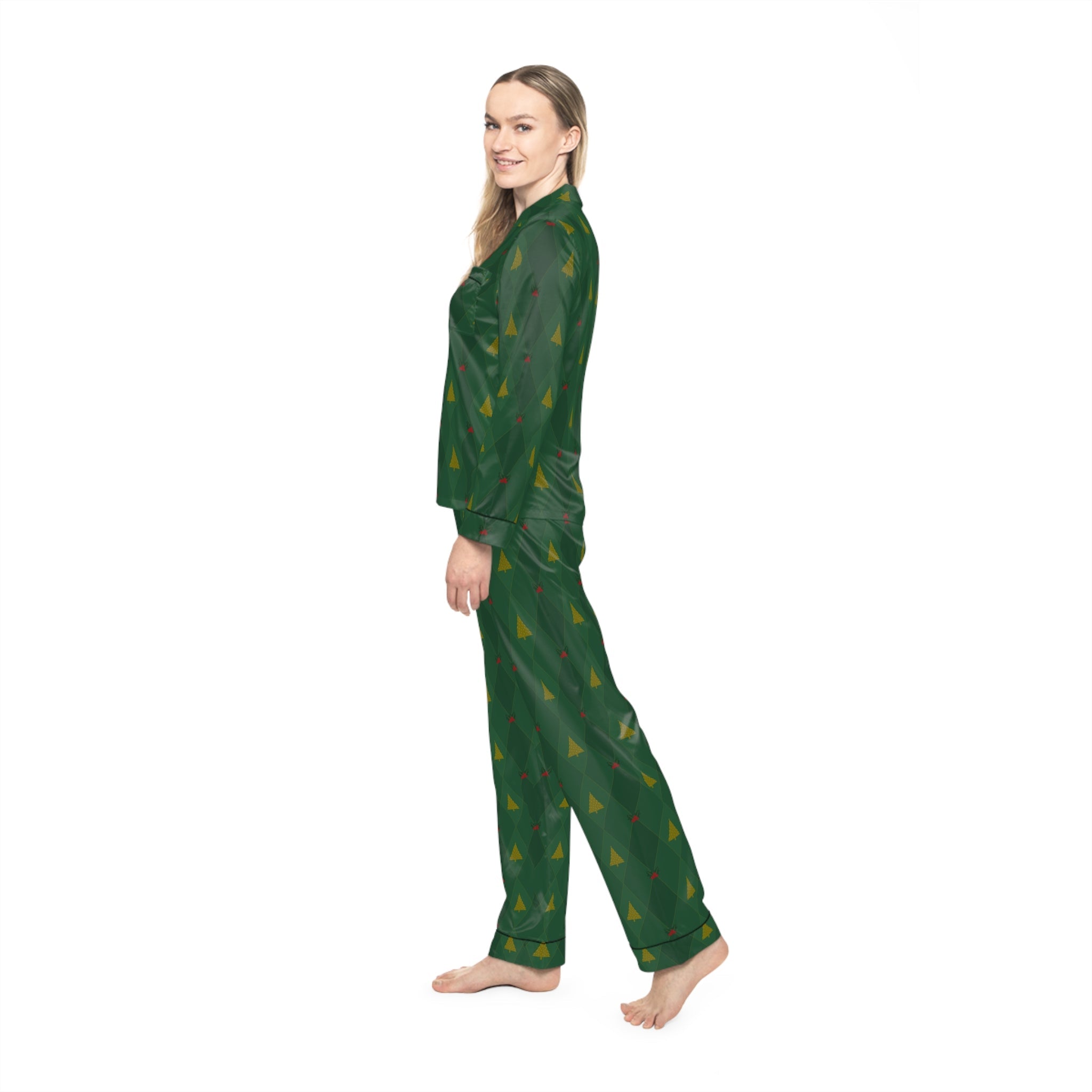 Women’s Satin Pajama Set – Cozy Christmas Comfort & Holiday Elegance: Holly Night Pajamas - Love & Latte Co.